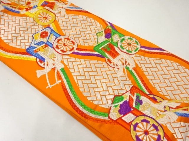 JAPANESE KIMONO / ANTIQUE FUKURO OBI / SILK / WOVEN CARRIAGE